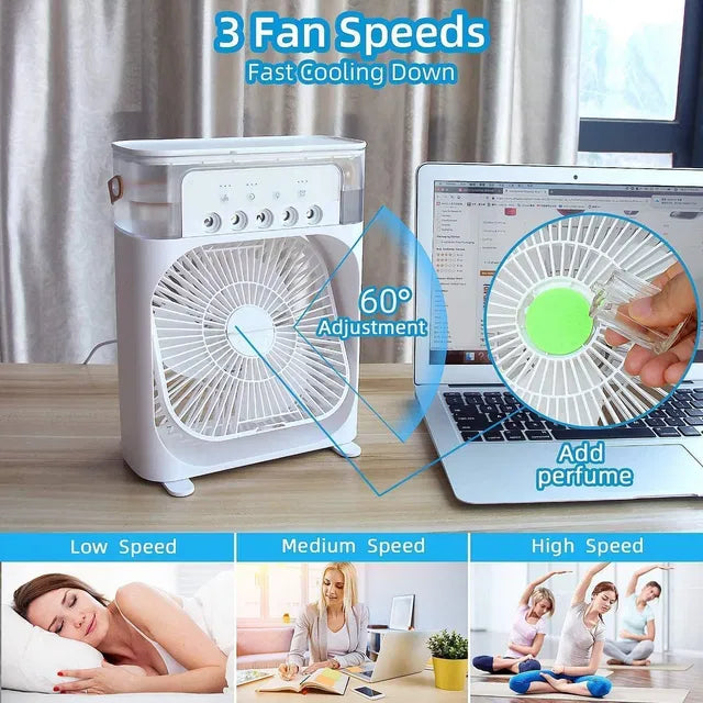Mini Cooler for Room Cooling Portable Mini Fan Cooler with 7 Colors LED Light, 3 Wind Speeds and 3 Spray Modes
